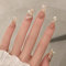 Ceboic 24 Pcs French False Nails, Almond Press on Nails Medium Length Glossy Nude Fake Nail with Pearl Designs, Acrylic Stick on Nail Tips for Women Girls Nails Art Decorations