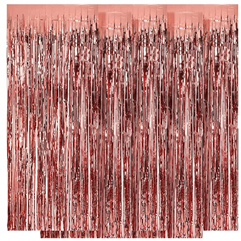 Ohiyoo 5 Stück Rosagold Metallic Lametta Vorhänge 1 x 2.5M Folien Fransen Lametta Vorhange Hintergrund für Geburtstag Partydekor Verlobung Hochzeit Weihnachten Neujahr Dekoration (Rosagold)