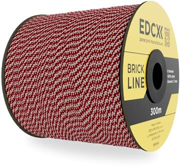 EdcX Maurerschnur ⌀1,7 mm | 50m, 100m und 300m | Nylon | Ziegellinie, Bauschnur, Gartenarbeit, Mason's Schnur | Reißfestes, wetterfestes Netzkabel mit geringer Dehnung (White+Red, 300 m)