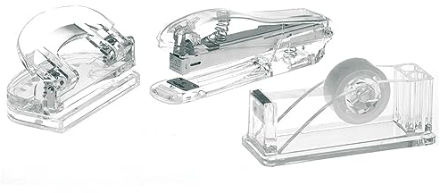 dimapax Acryl Büro-Set: Locher, Tacker & Tischabroller - Effizienz in stilvollem Design | Locher, Tischabroller und Heftgeraet Bundle (Glasklar,haben keine Schiene)