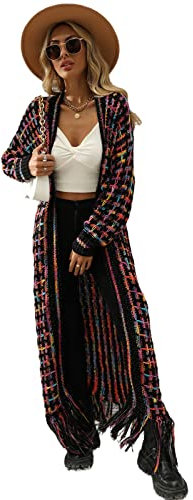 HEYPORK Damen Winter Warm Bequem Jacke Casual Mode übergangsjacke Mantel Frauen Quaste Lange Strickjacke Pullover Mantel(Lila, S)