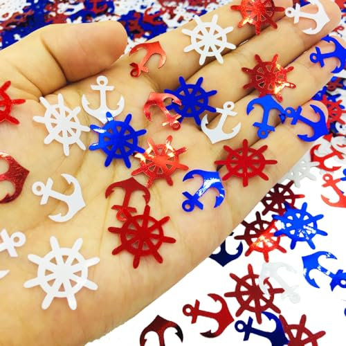 Konfetti Geburtstag Nautisches Konfetti Hochzeit Blau Anker Pailletten Babyparty Party Streu Glitzer Metallic Tischdekoration für Geburtstag Jahrestag Jäten Veranstaltung Zubehör (Bootsanker)