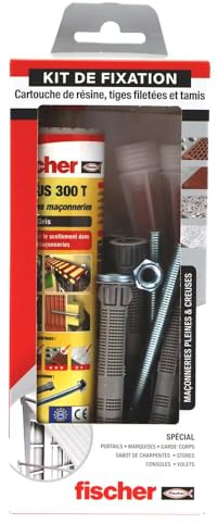 fischer - Kit de scellement FIS HT II avec accessoires - 1 cartouche de scellement 300 ml, 2 embouts, 6 tiges filetées M10x160, 6 écrous, 6 rondelles, 6 tamis 16x130