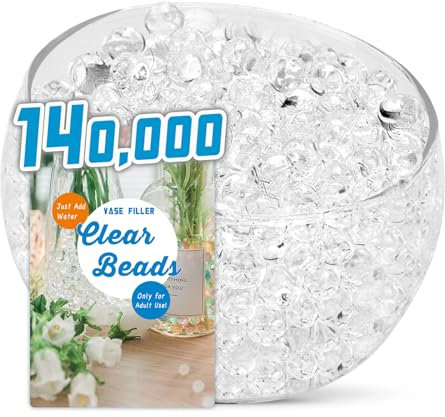 ORIKASO 140,000 Clear Water Beads for Vase Filling Decoration, Floating Candles Centerpiece, Wedding Centerpiece, Floral Arrangement Decor, Soilless Planting. Only for Adult Use