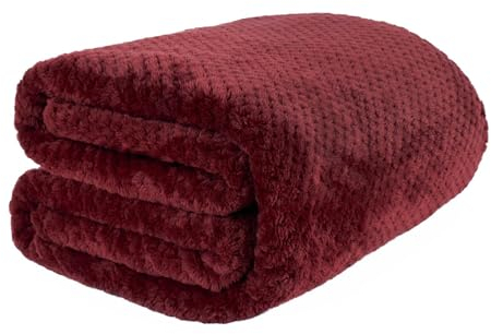 DREAMSCENE Waffel-Sofa-Überwurf, Weinrot, warme Herbstdecke für Winter, ultraweiche, gemütliche Dicke Decke für Betten, Überwurfdecke, Kingsize, 200 x 240 cm
