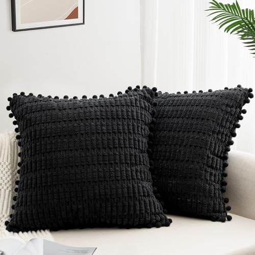 ZWJD 2er Set Kissenbezug 45x45 Kordsamt Sofakissen Weiche Kissenhülle Boho Kissenbezüge Dekokissen Moderne Kissen Deko für Couch Schlafzimmer Zuhause Auto Dekor Zierkissenbezüge Schwarz