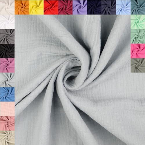 fingsi Musselin Baumwollstoff Webware Meterware Coupon (grau, 1,0m) (4002) + 23 weitere Farben