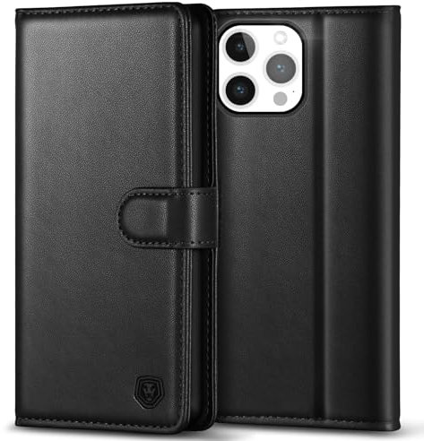 Kuafcase Compatible for iPhone 15 Pro Case with 4 Card Slots Magnetic Closure Kickstand Shockproof Protective Phone Case Compatible for iPhone 15 Pro - Black