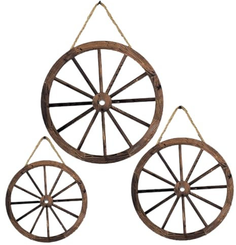 BESPORTBLE Holzrad Wandkunst Vintage Stil Wohnzimmer 3 Stück Holz Hängendes Ornament