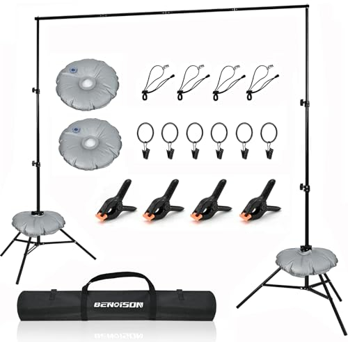 BENOISON Foto Hintergrund Ständer - 2x3m Fotostudio Hintergrund Verstellbarer Hintergrundsystem Fotografie Kit mit 8 Hintergrundklemmen & 2 Wassersack