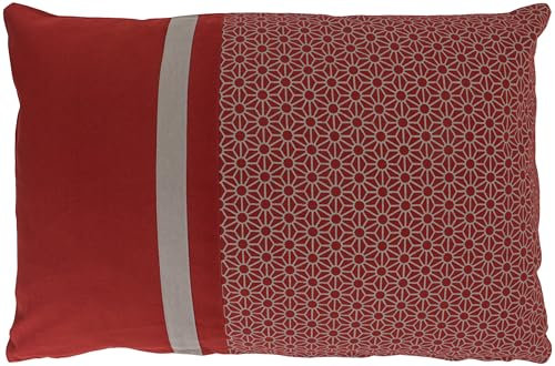 Alphadeco Sofakissen Lara Blume inkl. Füllung - Bezug: 100% Baumwolle - Mordernes Patchwork Design - viele Größen (Rot/Salsa, 60x40cm)