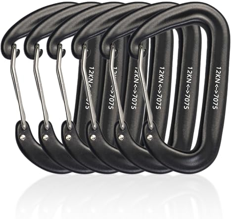 Galerie SV 6 Stück Karabinerhaken Karabiner Klettern Schwerlast Alu Karabinerhaken Groß 12KN (1200KG) Aluminium Karabiner Schlüsselanhänger für Hängematten,Camping, Rucksackreisen(Schwarz)