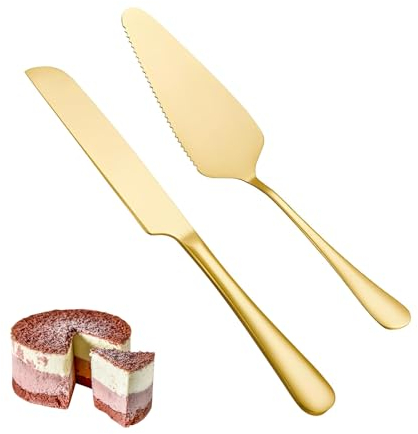 ChAusa 2 Pièces Ensemble de Couteau et Serveur de Gâteau de Mariage, Couteau Gateau Mariage en Acier Inoxydable, Ensemble de Découpe de Gâteau, pour Mariage, Anniversaire et Fête (Or)