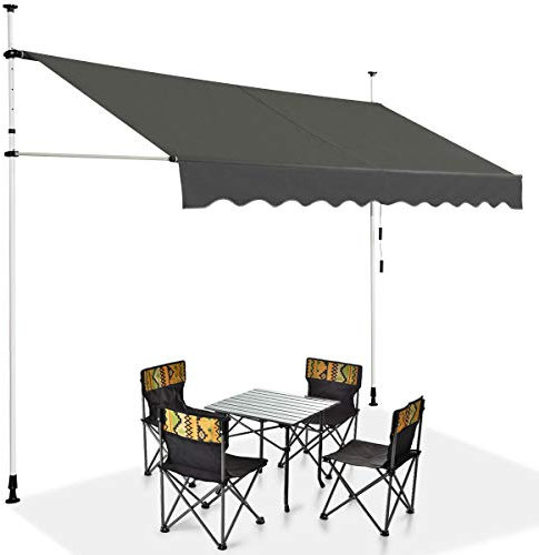 COSTWAY 3M/3.5M/4M Telescopic Canopy, Retractable & Adjustable Outdoor Clamp Awning with Crank Handle, Garden Patio Balcony Window Sunshade Shelter (350 x 120 cm, Grey)