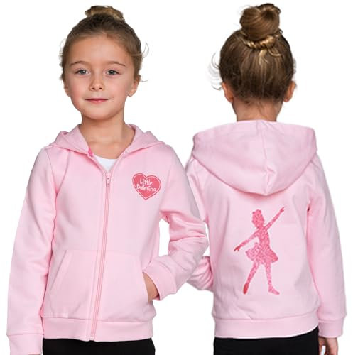 Little Ballerina Zip Hoodie - Zip Up Hooded Sweatshirt - Long Sleeve Cotton Hoodie - Zipper Top for Girls Casual Fashion for Children - Black (UK, Age, 3 Years, 4 Years, Regular, Pink)
