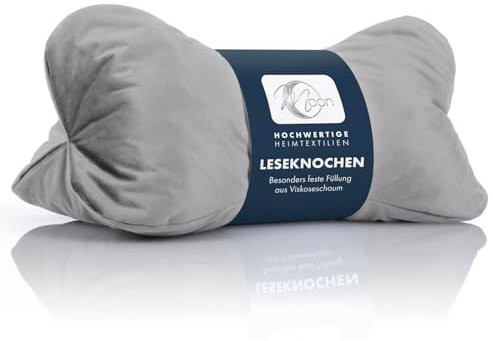 Moon Leseknochen mit 330g Viscoschaumflocken Nackenrolle ca. 24x42 cm extra fest als Buchhalter (Silber)