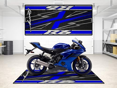 wibeart MPM Motorradmatte für R6, waschbar, rutschfest, öl- und wasserabweisend, Parkmatte für Garage, Ausstellungsraum, Werkstatt | Blau - Größe 2: 102 x 47/260 x 120 cm