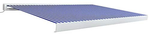 Willood Kassettenmarkise mit Motor 450x300cm Gelenkarmmarkise Markise Vollkassettenmarkise Sonnenschutz Garten Terrasse Balkon Blau und Weiß