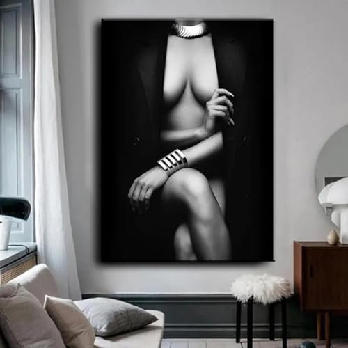 CHAOJIART Sexy Frau, Gemälde, Kunstdrucke, modernes Weinglas, nacktes Mädchen, Leinwand-Poster, schwarz-weiß, Bild für Wohnzimmer, Wanddekoration, 60 x 90 cm, rahmenlos
