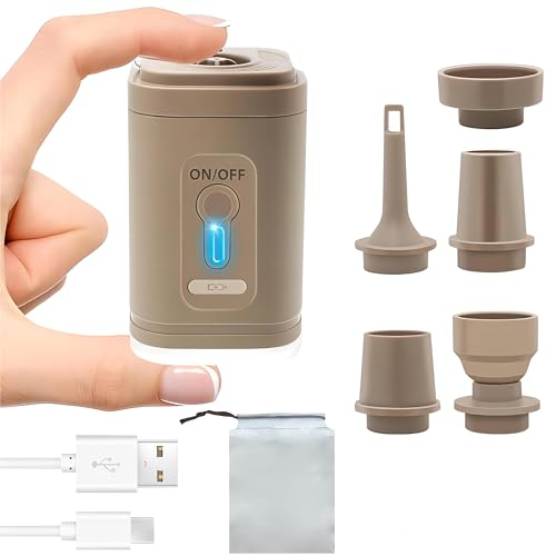 Electric Air Pump with 5 Nozzles, Mini Air Pump 2 in 1 Quick Inflate and Deflate, Portable Travel Pump with Rechargeable Battery and LED Lighting, Small Electric Inflator Deflator