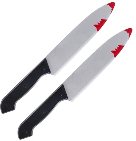 XDGBGFN 2 coltelli in plastica per Halloween, 30,5 cm, con effetto sangue, stile scream, resistente, per feste di Halloween, decorazione
