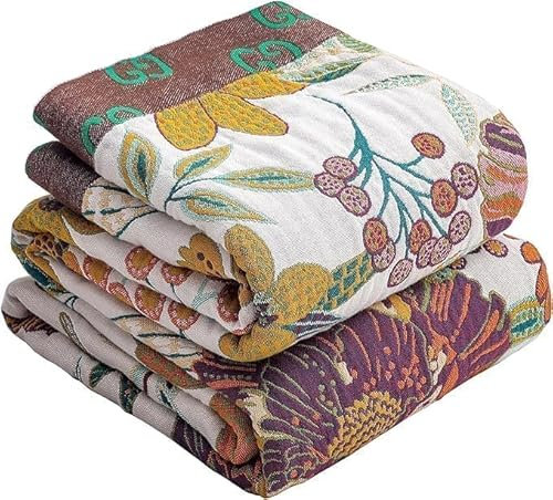 HOORDRY Baumwolldecke Tagesdecke, 100% 4-Lagige Vorgewaschene Kuscheldecke, Atmungsaktive Weiche Wolldecke, Ideal für Couch Überwurf und Alle Jahreszeiten, 150cm x 200CM