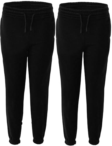 2 Pack Kids School Jog Pants - Sports Fleece PE Joggers Trouser - Regular fit 5-14 Years (UK, 2 Pack Black)