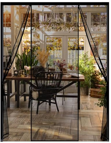 Rideau Aimanté Moustiquaire, 250x185cm Rideau Moustiquaire sur Mesure de Porte Anti Insecte Mouche Moustique pour Porte d Entrée Intérieur/Patio Noir