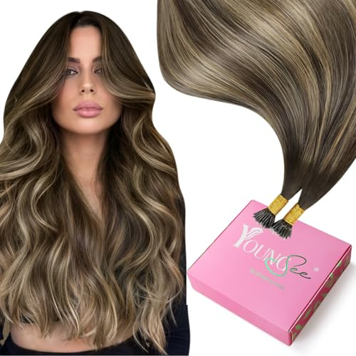 YoungSee Nano Hair Extensions Real Human Hair 22inch Nano Beads Hair Extensions Dark Brown with Strawberry Blonde Nano Ring Extensions Balayage for Women Pre Bonded Cold Fusion 50g 50s