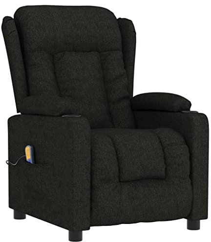 KOIECETA Massagesessel Verstellbar Sessel mit Heizung Relaxsessel mit Liegefunktion Vibrationsfunktion Fernsehsessel Liegesessel Schwarz Stoff