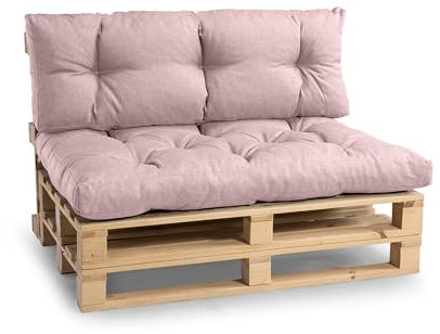 Gutekissen Palettenkissen, Gartensofakissen, Gesteppte Kissen gefüllt mit granuliertem Poulirette-Schaum, viele Farben und Größen PPI (Set (Sitzkissen 120x80 +Rückenlehne 120x40), Hellrosa)