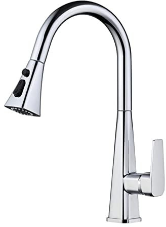 KEYFEOPUT Küchenarmaturen mit ausziehbarer Brause, Küchenspülenmischarmatur, Chrom-Spülenarmatur, Messing, schwenkbar, einziehbar