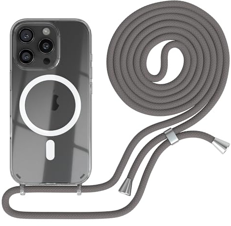 EAZY CASE - Handykette kompatibel mit iPhone 16 Pro Kette zum Umhängen Stoßfest Handyhülle für Apple iPhone 16 Pro Silikon Hülle mit Band Handytasche Transparent als Fallschutz in Anthrazit