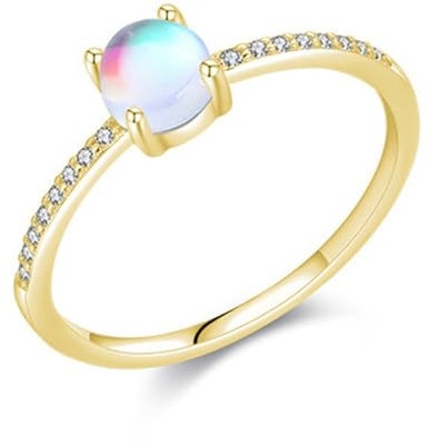 Whoiy Verlobungsring Gelbgold 585 Echt Gold, Damen 14k Trauringe Mondstein Zart Hochzeit Ringe für Frauen Gr. 60 (19.1)