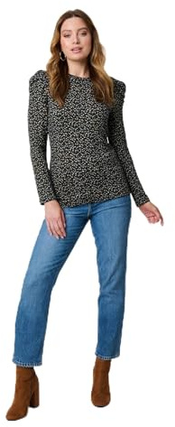 Izabel London Ditsy Floral Ruffled Long Sleeve Top for Women UK with a Round Neck and a Hip Length Hem. Blue