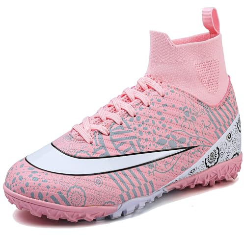Zapatos de Fútbol Niño Botas de Fútbol césped Artificial Zapatillas de Entrenamiento para Adolescentes Zapatillas Deportivas para Interior y Exterior Zapatillas de fútbol Rosa 31EU