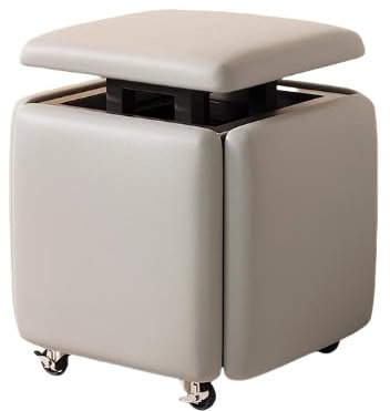 5 in 1 Leder Stapelbarer Würfel mit Swivel Räder Multifunktions Make-up Hocker für Schlafzimmer Wohnzimmer Esszimmer Grau Groß