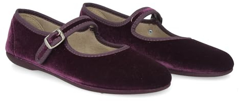 PAYMA - Merceditas Mujer de Terciopelo. Bailarinas Planas Sandalias Casual Mary Jane Cómodas. Hechas en ESPAÑA. Cierre Hebilla. Color Negro y Burdeos