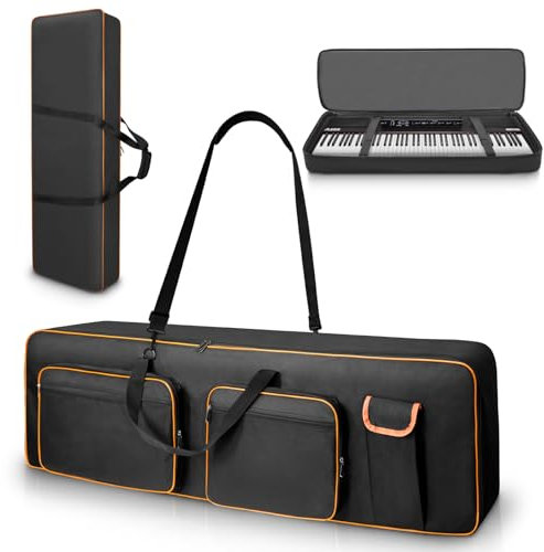 LIWSHWZ 88 Key Keyboard Case,10mm Pearl Cotton Full Padded Electric Piano Keyboard Gig Bag with Handles,Adjustable Shoulder Straps,53.9X14.5X6.6Waterproof Piano Keyboard Bag with 5 Accessory Pocket