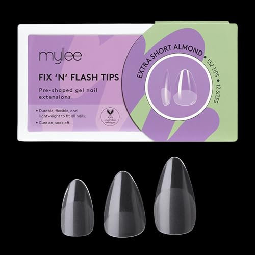 Mylee Fix N Flash Soft Gel Tips - 552 PCS Full Cover Nail Art Extensions Flexible & Resistant 12 Different Sizes Fit All Nails (Extra Short Almond)