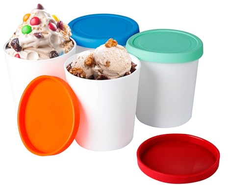 Werwing Silikon-Eisbecher mit Deckel, 4 Stück, 940 ml, wiederverwendbare Gefrierbehälter für Sorbet-Gelato-Aufbewahrung, gefriergeeignet, spülmaschinenfest