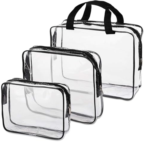 Kulturbeutel Transparent, 3 Stück Kosmetiktasche Durchsichtig, PVC | Kulturbeutels Durchsichtig, Transparent Reiseset Kulturbeutel, Wasserdichte Reise Waschtaschen für Familie Männer un Frauen