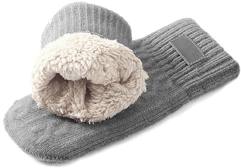 Faxianther Strickhandschuhe Herren Winterhandchuhe mit Fleecefutter Thermo Fäustlinge Handschuhe Winter Dicken Warme Weiche Fausthandschuhe Fingerlose-Handschuhe für Outdoor Sport Laufen Radfahren