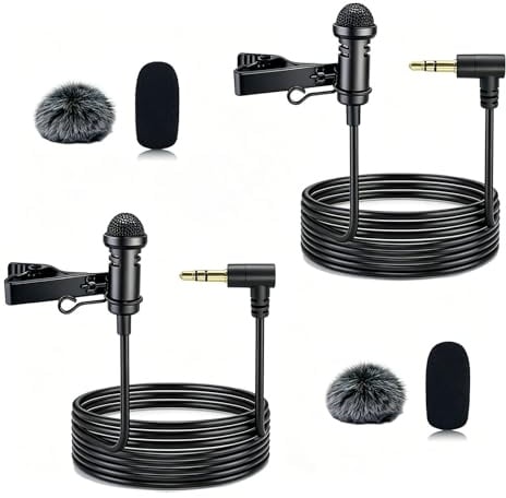 SEYUGOPTI 3,5mm Micro Cravate Lavalier Compatible avec DJI Mic, Lot de 2 | Omnidirectionnel Micro Filaire, 90 Degrés Micro pour Podcast, Interview & Vlog, Plug-and-Play, Câble 1.5M