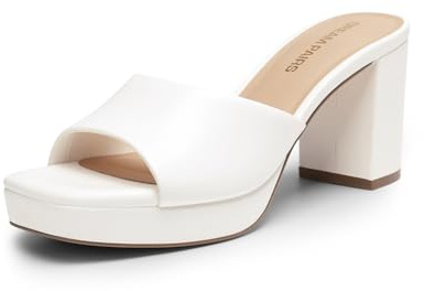 DREAM PAIRS Women's Platform Block Heel Mule Sandals, Square Toe Ankle Strap Slip On Comfortable Heeled Sandals for Party Wedding Shoes,Size 8,White,SDHS25006W