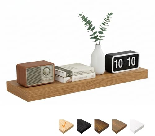 RICHER HOUSE Eiche Wandregale, 80 x 23,5 x 3,8cm Wandboard MDF Holz 1er-Set | Holzregal Wand mit unsichtbaren Halterungen, Schweberegal für Schlafzimmer, Wohnzimmer, Badezimmer, Küche, Waschküche, Büro