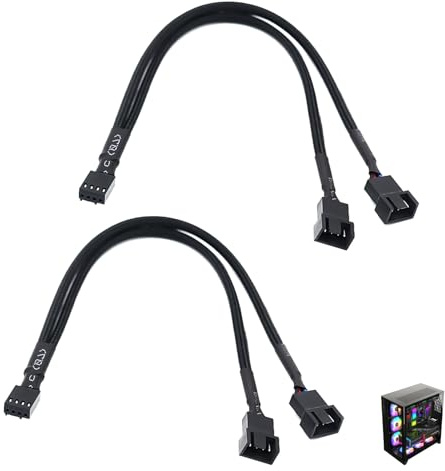 2 Pack PWM PC Fan Splitter, Fan Splitter Supports 3 Pin & 4 Pin 27cm Cable 1 to 2 Y Case Cooling Fans Sleeved Extension for CPU Desktop Gaming Computer Improves Airflow and Cooling Performance