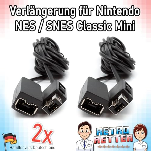 RetroRetter 2x Controller Verlängerung 3m für NES/SNES Classic Mini Verlängerungskabel Kabel