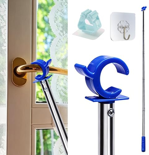 Window Pole Opener 1.88m, Telescopic Skylight Opener with Hook for Roof Windows & Blinds, Stainless Steel Loft Hatch Pole with Non-Slip Grip, Compatible with Most Skylights & Attic Ladders