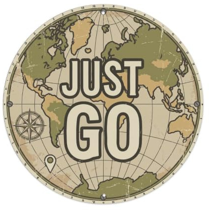 Vintage World Map with Compass Just Go Roamer Metal Tin Sign